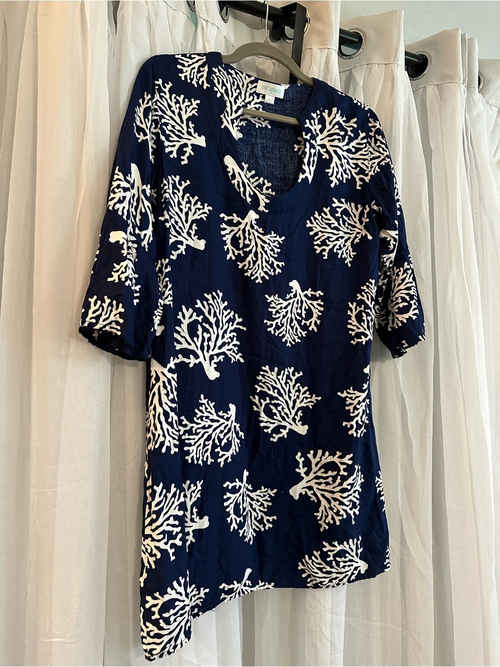 Navy & White Coral Print Women's Dress